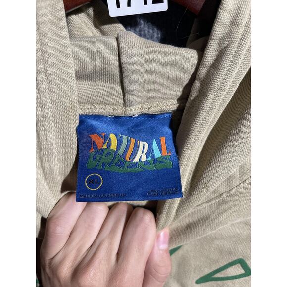 Natural Greens Hoodie Mens XL Tan Beige Pullover Graphic Smiley Sun Made in USA - Picture 6 of 9